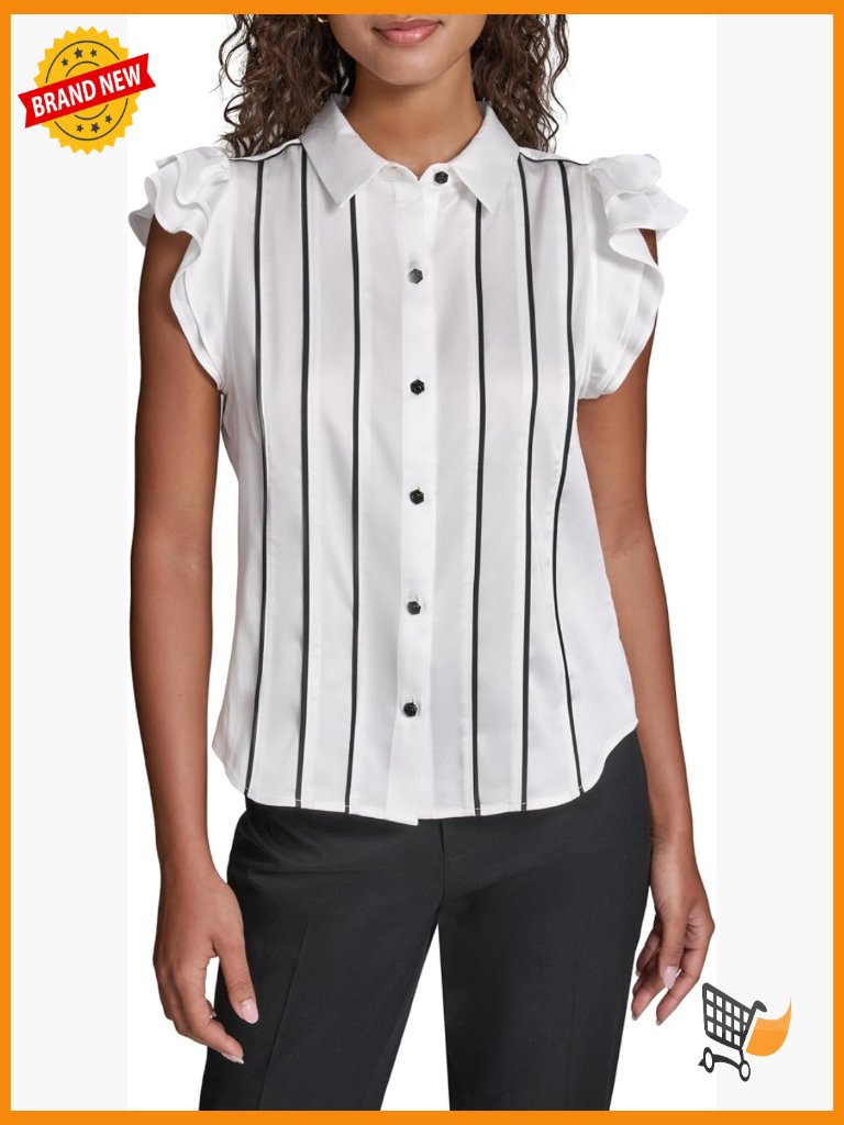 Collared Neck Ruffle Sleeve Blouse - Relaxed Fit Blouse